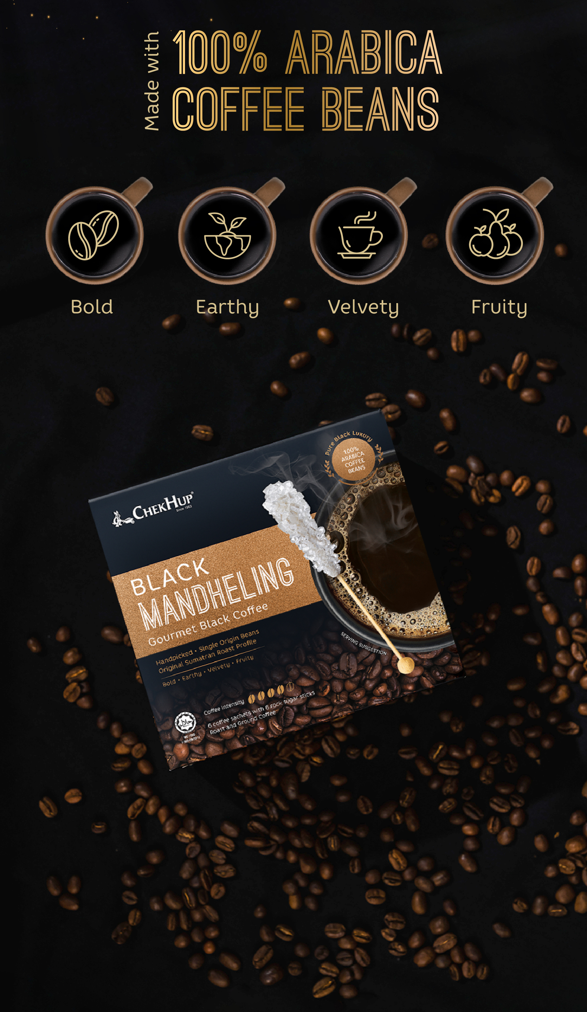 Chek Hup Black Mandheling Gourmet Black Coffee (10g x 6 sachets)