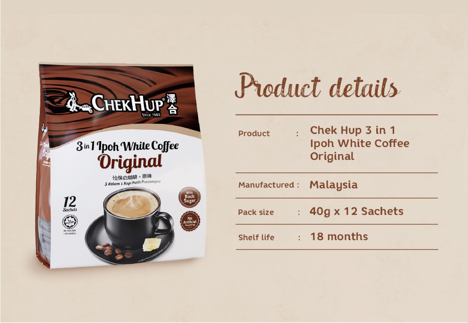 Chek Hup 3 in 1 Ipoh White Coffee (Original) + Kokoo with Hazelnut