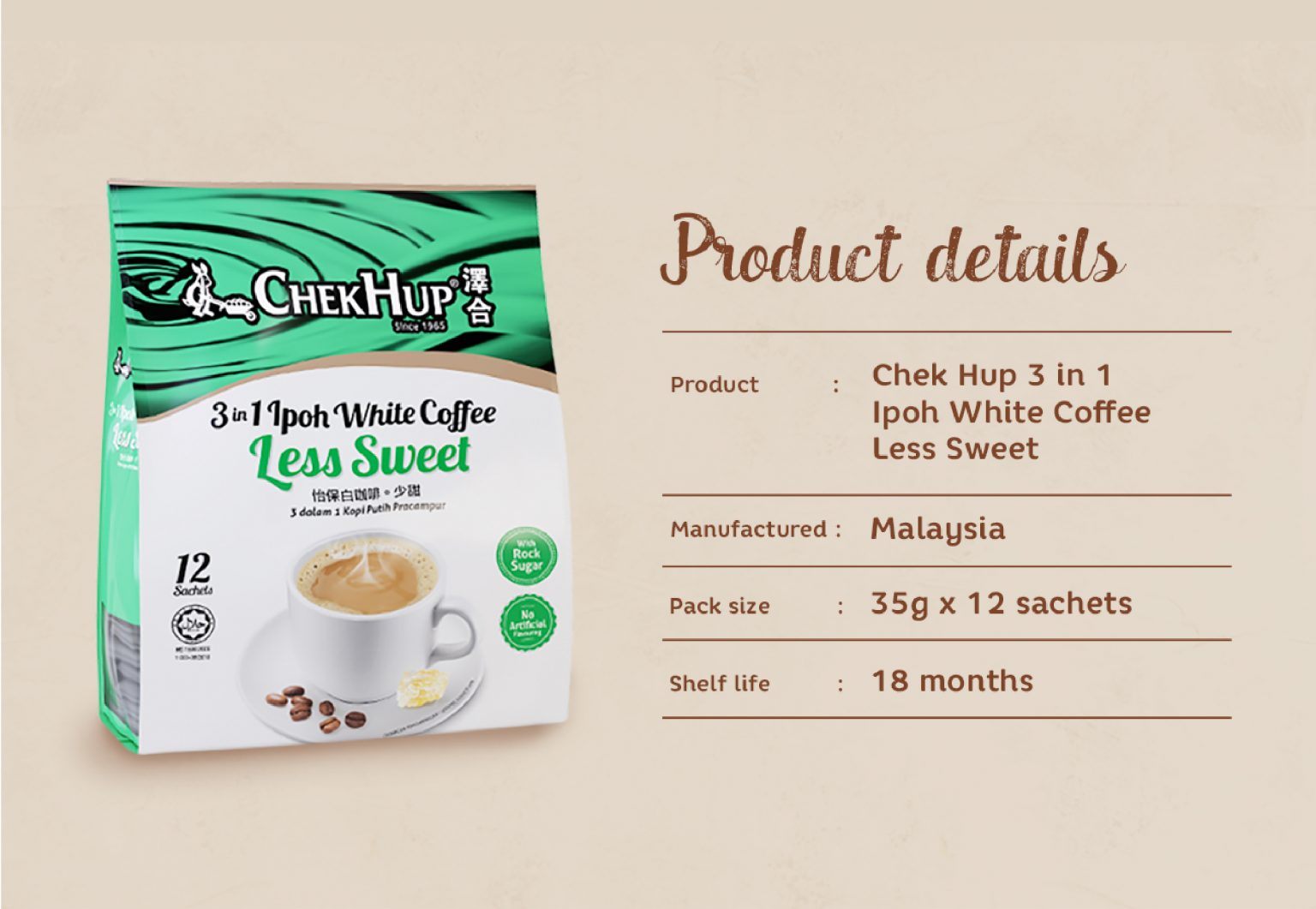 Chek Hup 3 in 1 Ipoh White Coffee (Less Sweet) + Kokoo with Hazelnut