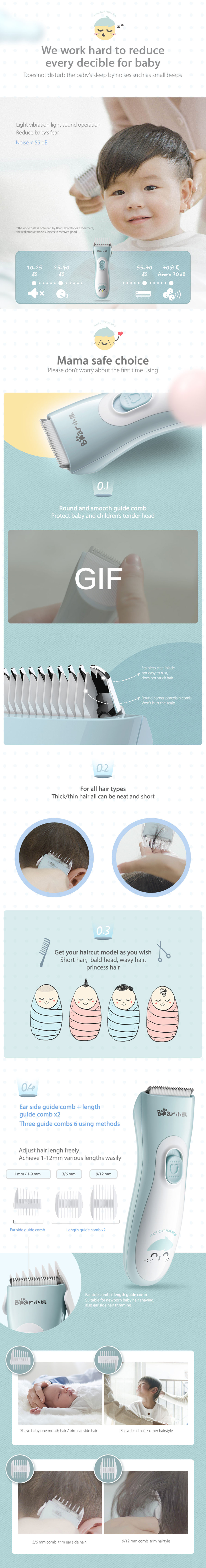 Bear Hair Cipper LFQ-A02E1 Waterproof Baby Hair Trimmer