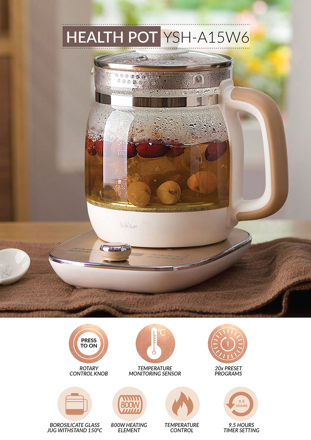 Bear Electric Kettle Health Pot (1.5L) (YSH-A15W6)