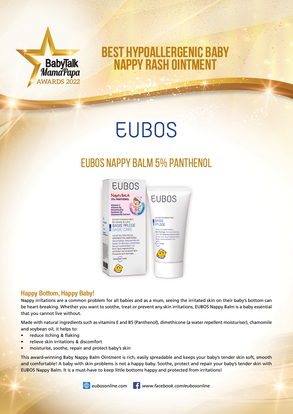 EUBOS Nappy BALM 75ml x2 Tubes with Gift