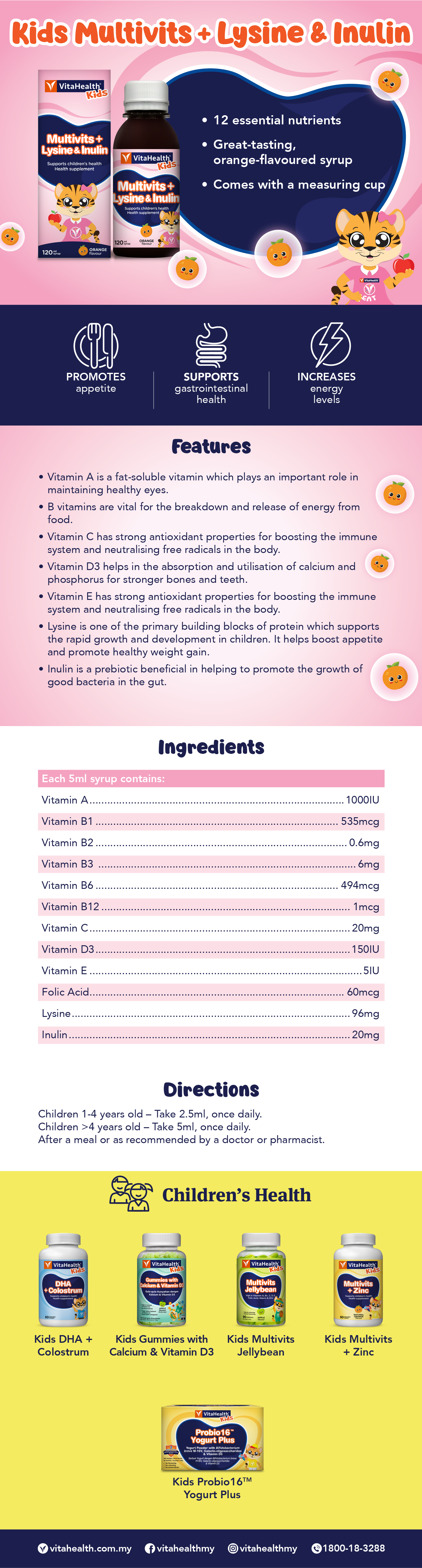 VitaHealth Kids Multivits + Lysine & Inulin 120ml [Expiry 4/2023]