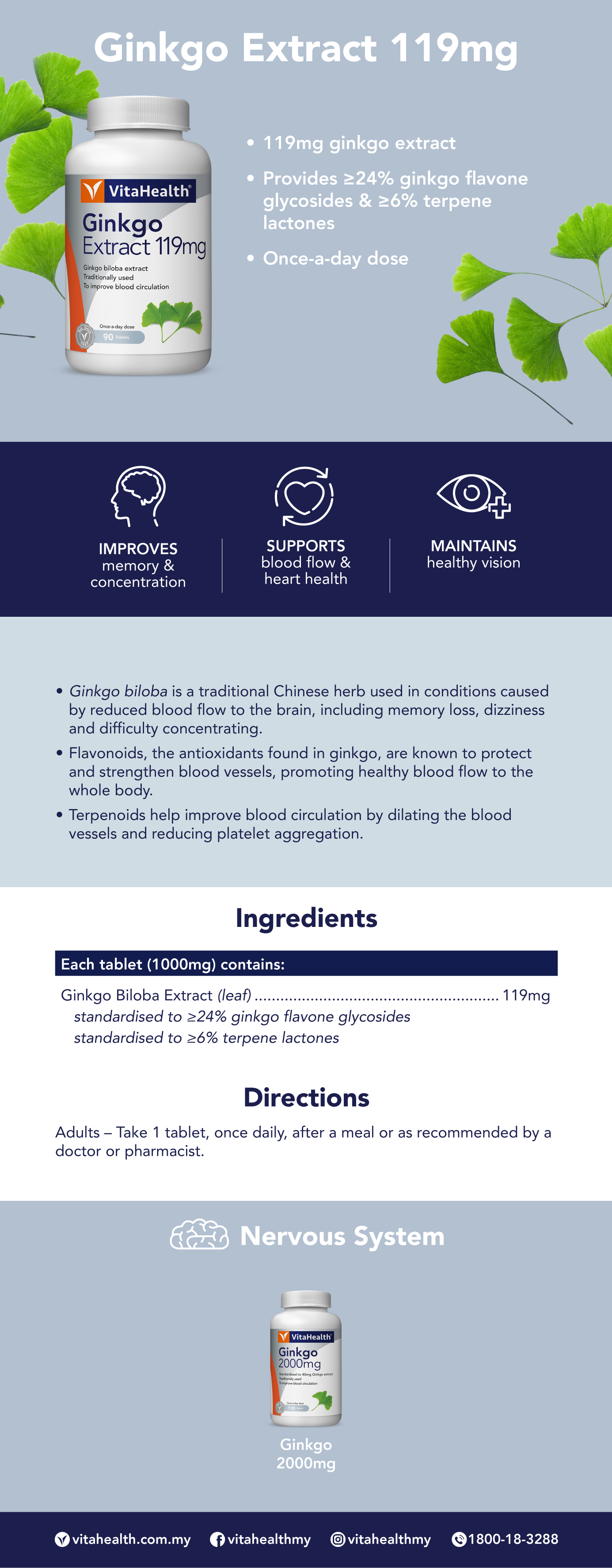 VitaHealth Ginkgo Extract 119mg 90's (Expiry : 9/2022)
