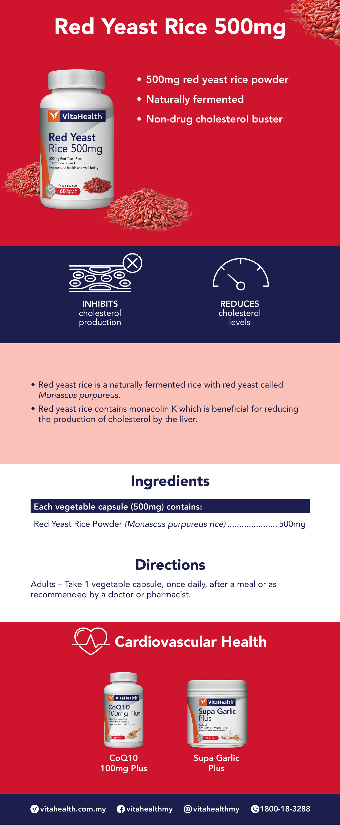 VitaHealth Red Yeast Rice 500mg 60's (Expiry : 2/2023)