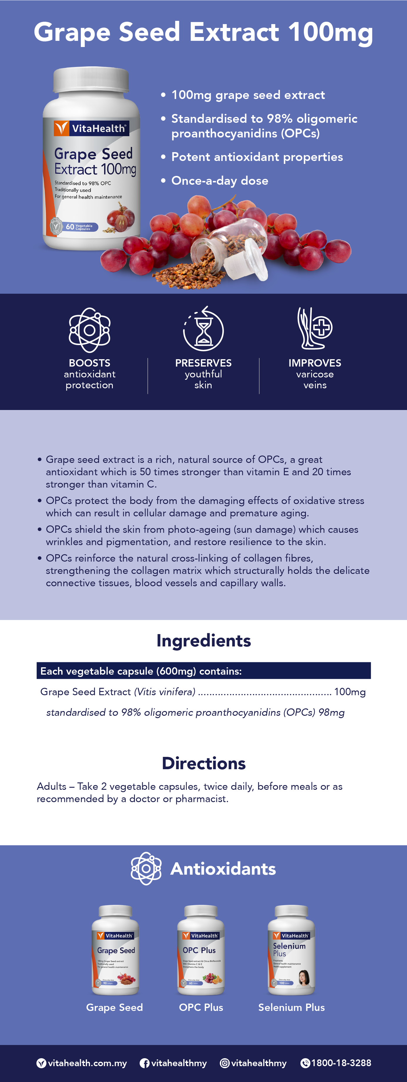 VitaHealth Grape Seed Extract 100mg 60's (Expiry : 2/2024)