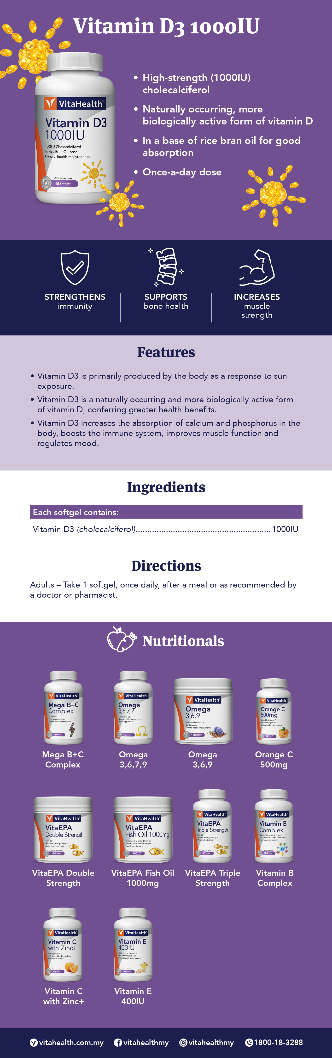 VitaHealth Vitamin D3 1000IU 60's + 30's (Expiry 3/2023)