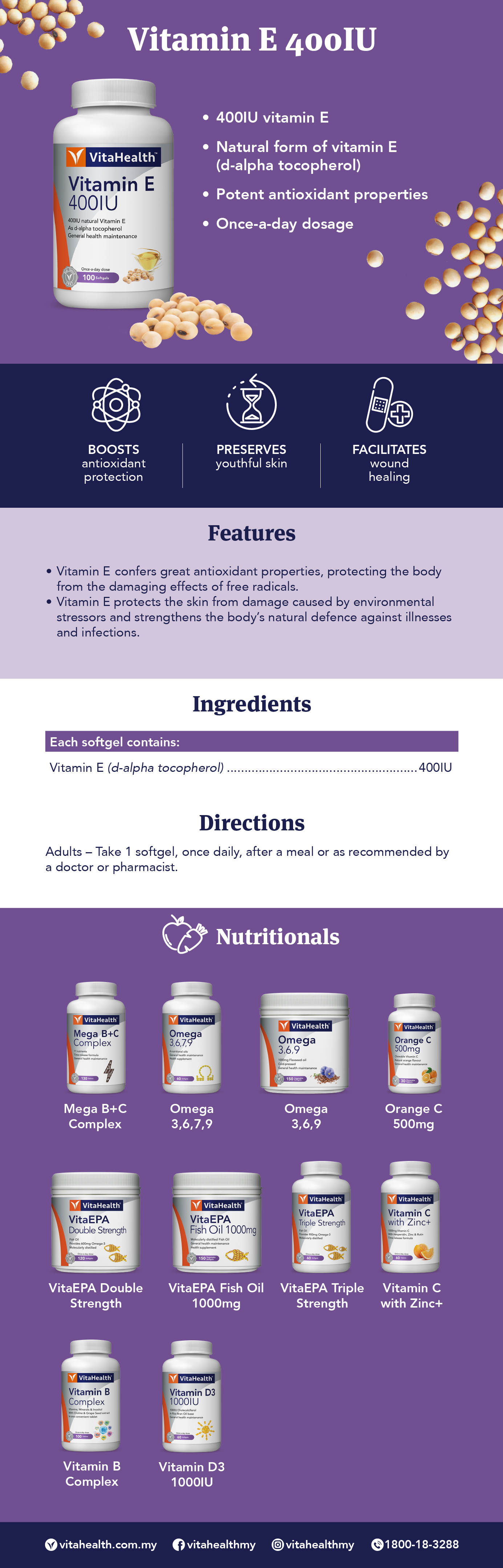 VitaHealth Vitamin E 400IU 100's (Expiry : 5/2024)