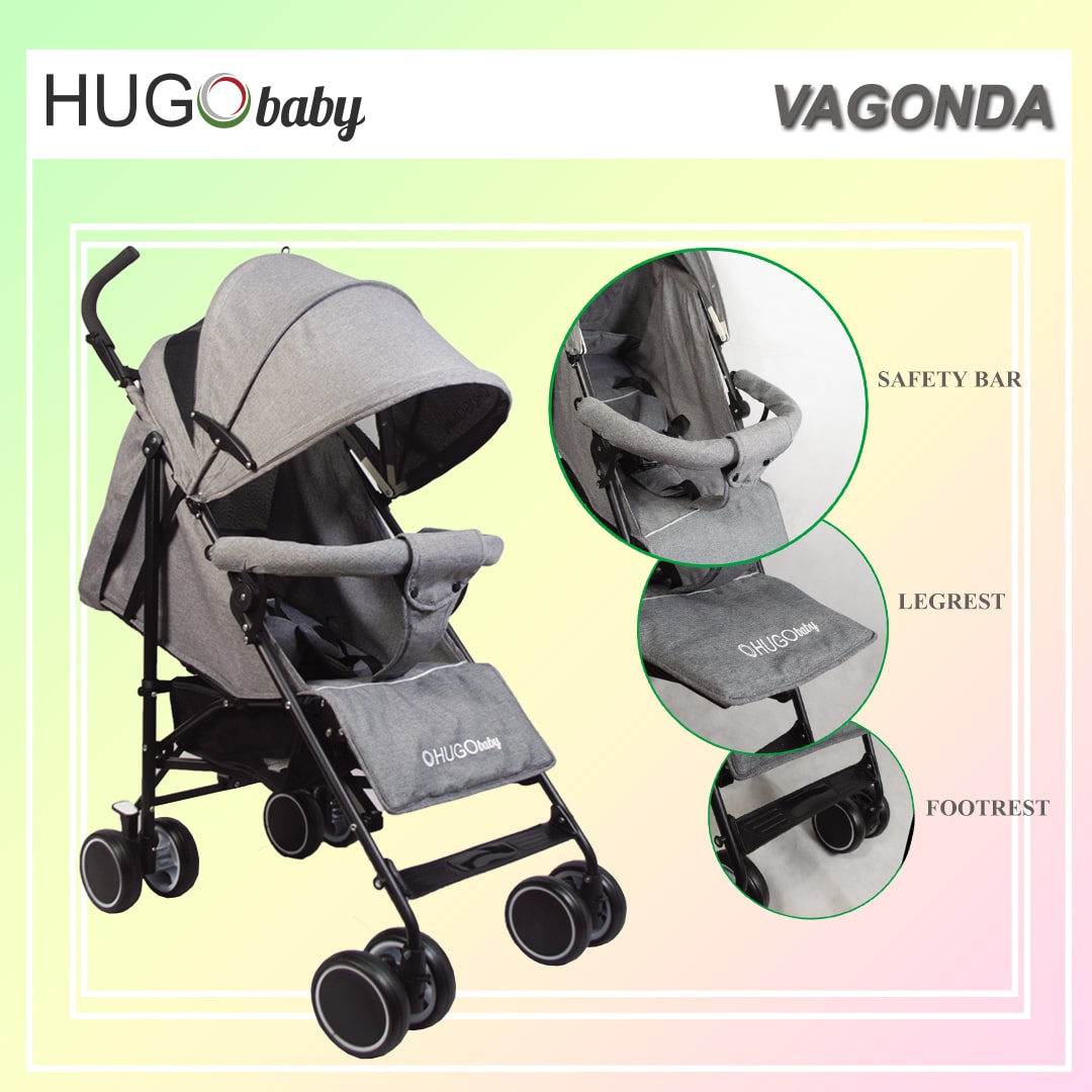 Hugo baby Vagonda Umbrella Portable Baby Stroller - Suitable From New Born to 3 Years Old (GREY)