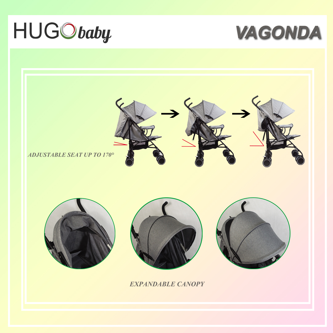 Hugo baby Vagonda Umbrella Portable Baby Stroller - Suitable From New Born to 3 Years Old (GREY)