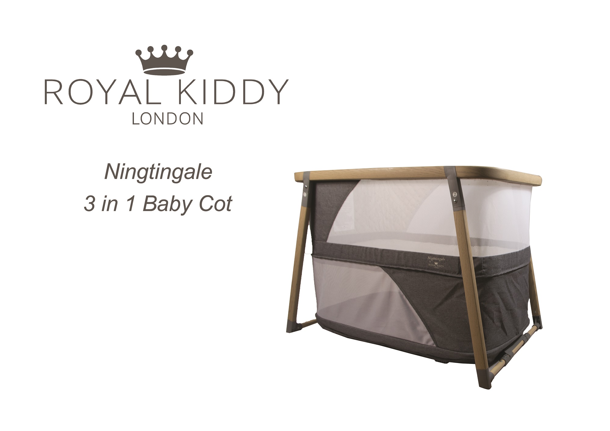 Royal Kiddy London 3 in 1 Nightingale Baby Cot Playpen (GREY)