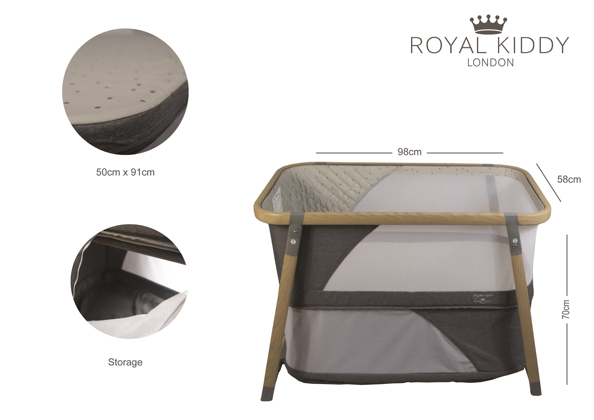 Royal Kiddy London 3 in 1 Nightingale Baby Cot Playpen (GREY)