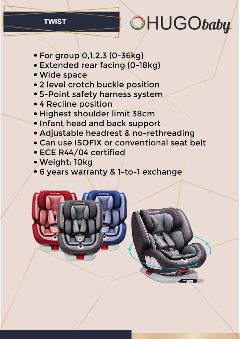 JPJ APPROVED Hugo Baby 360 Twist Baby Car Seat (Blue)