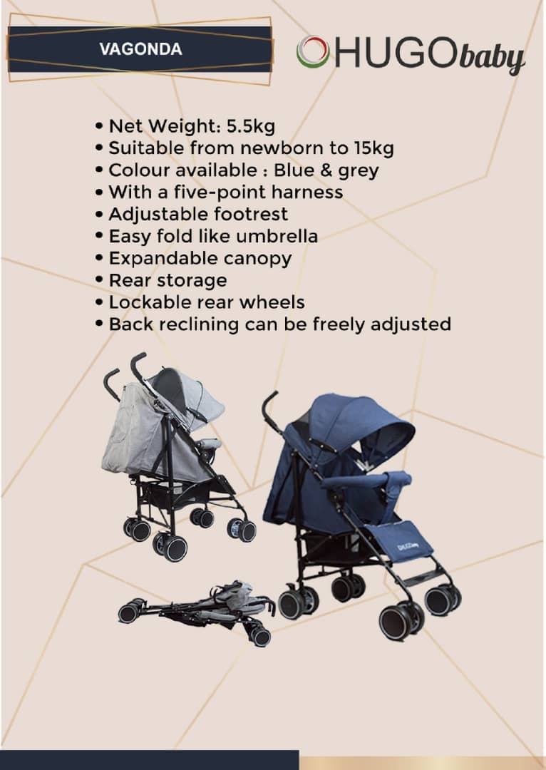 Hugo baby Vagonda Umbrella Portable Baby Stroller - Suitable From New Born to 3 Years Old (GREY)