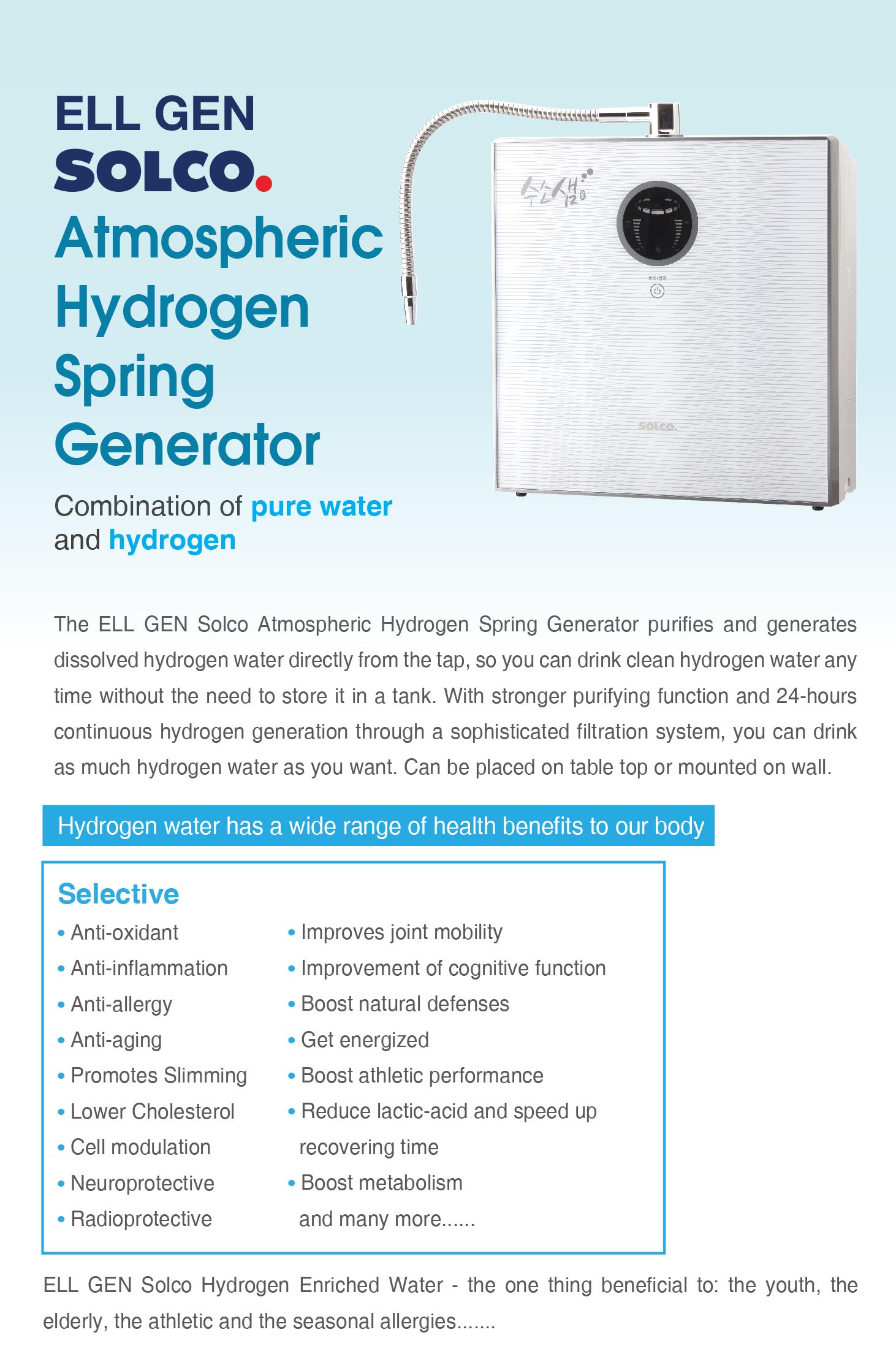 ELL GEN SOLCO Atmospheric Hydrogen Water Spring Generator