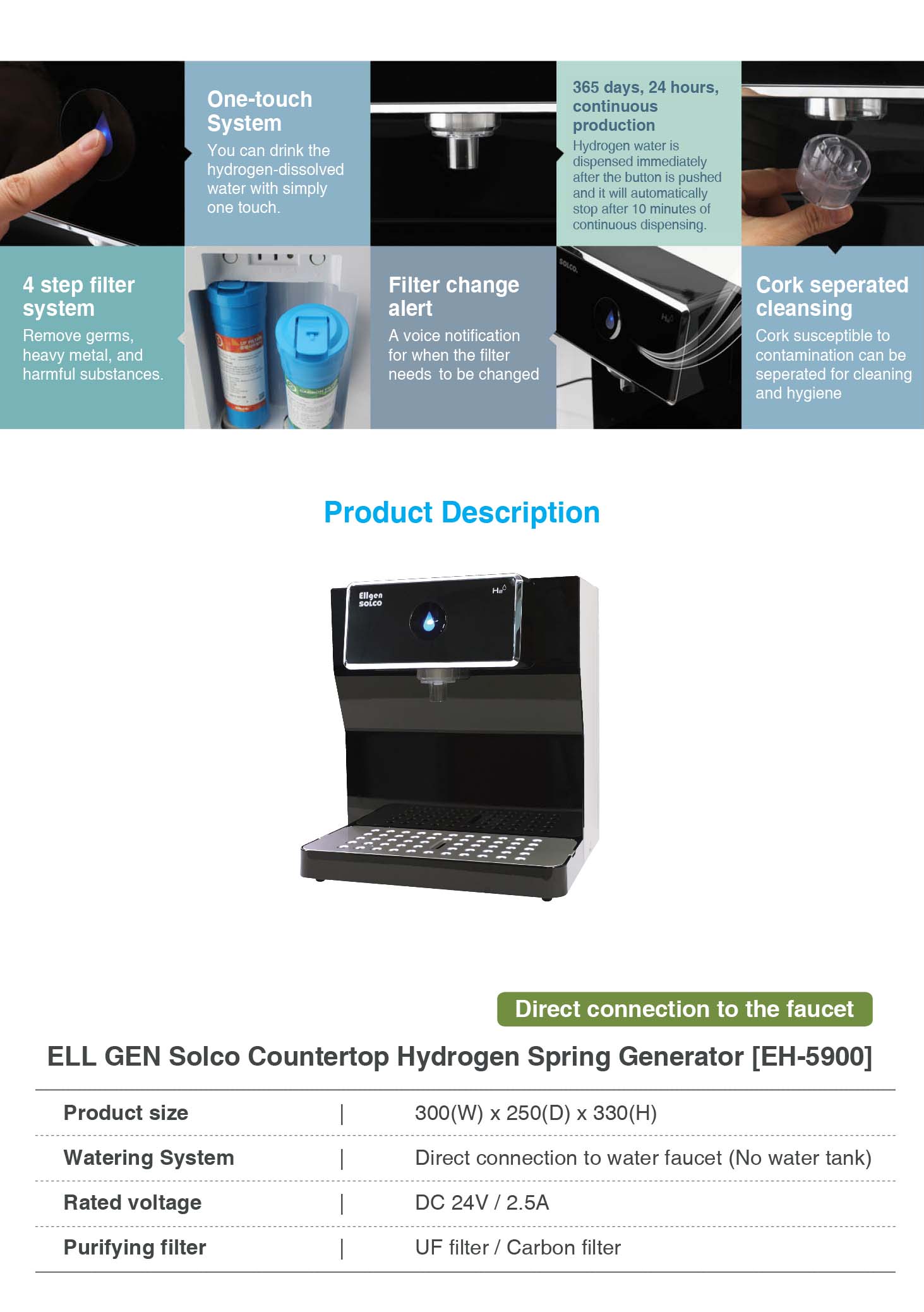 Ell Gen SOLCO Countertop Hydrogen Water Spring Generator