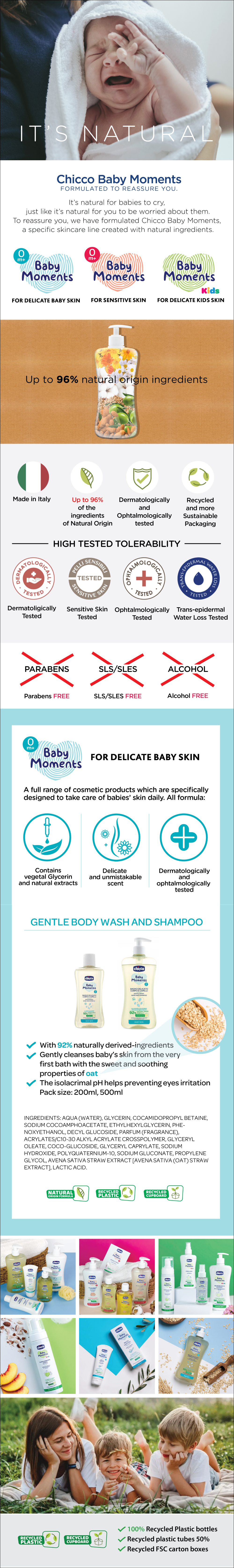 (Baby Skin) Chicco Baby Moments Gentle Body and Shampoo - 500ml