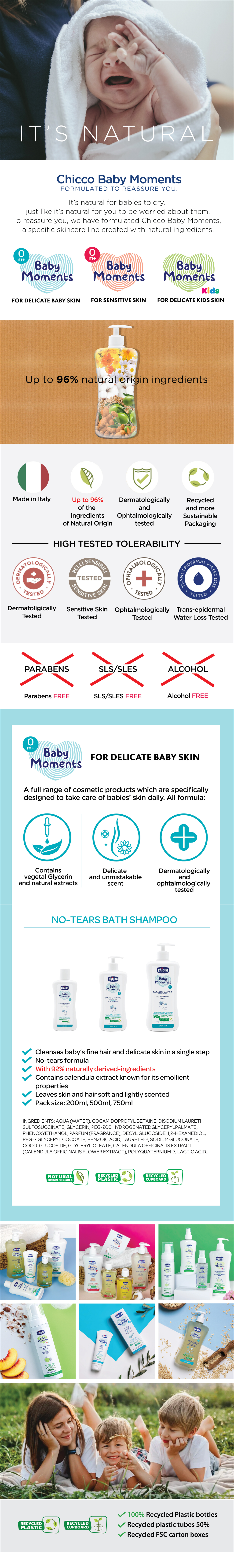 (Baby Skin) Chicco Baby Moments No-Tears Body Wash  and  Shampoo - 500ml