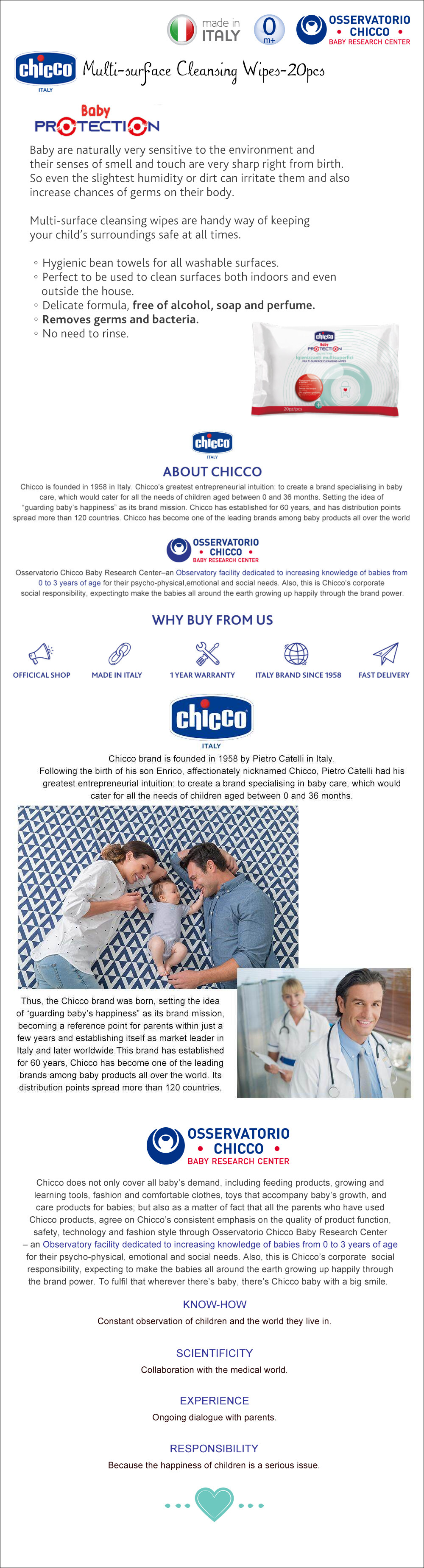 Chicco Multi-surface Cleansing Wipes-20pcs