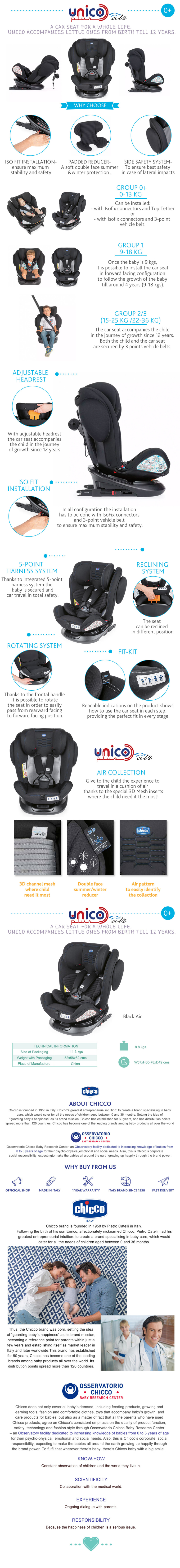 Chicco Unico Plus Air 360 Spin IsoFix Baby Car Seat(ECE R44/04) - Black Air