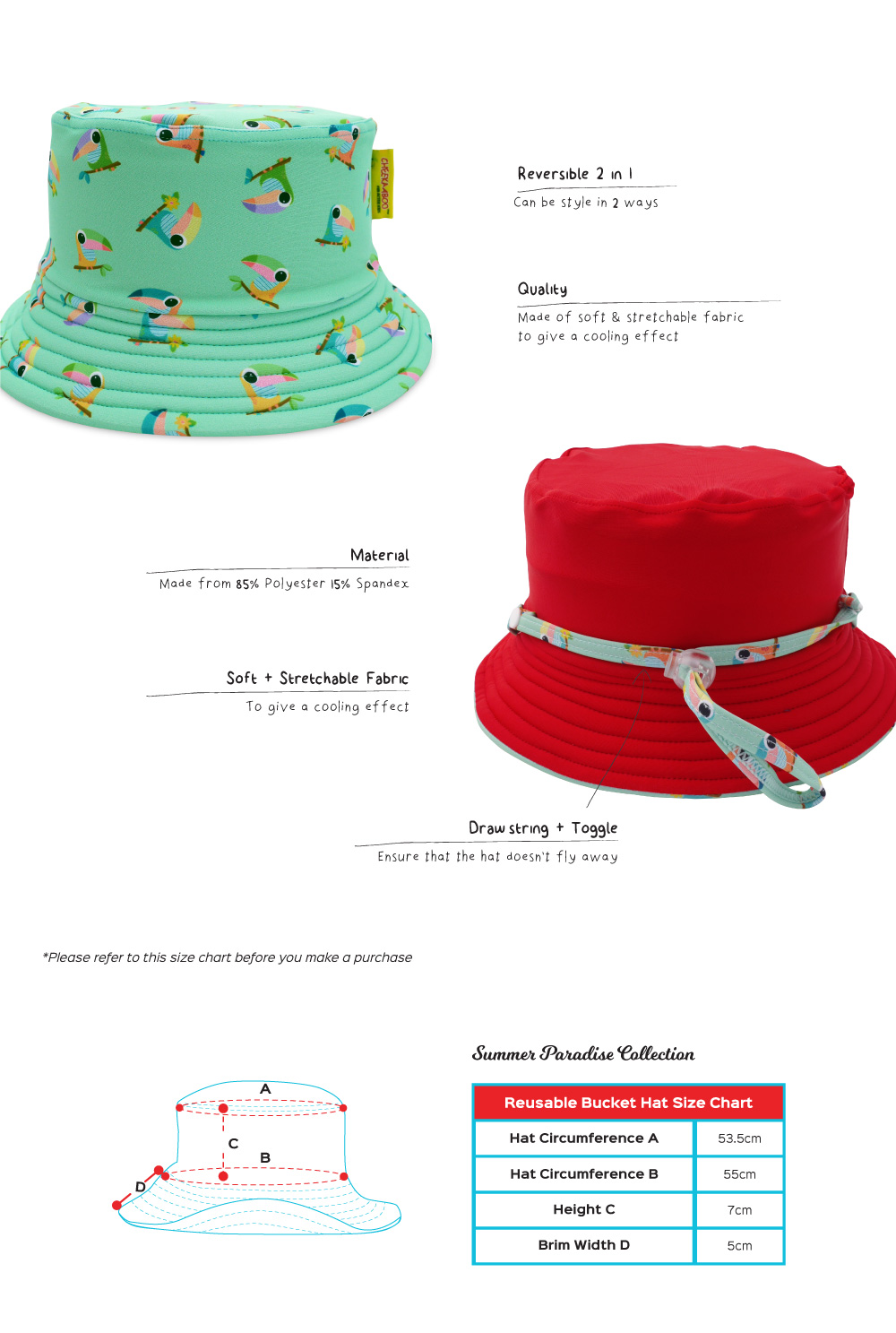 Cheekaaboo Reversible Bucket Hat - Camper Van (Summer Paradise)