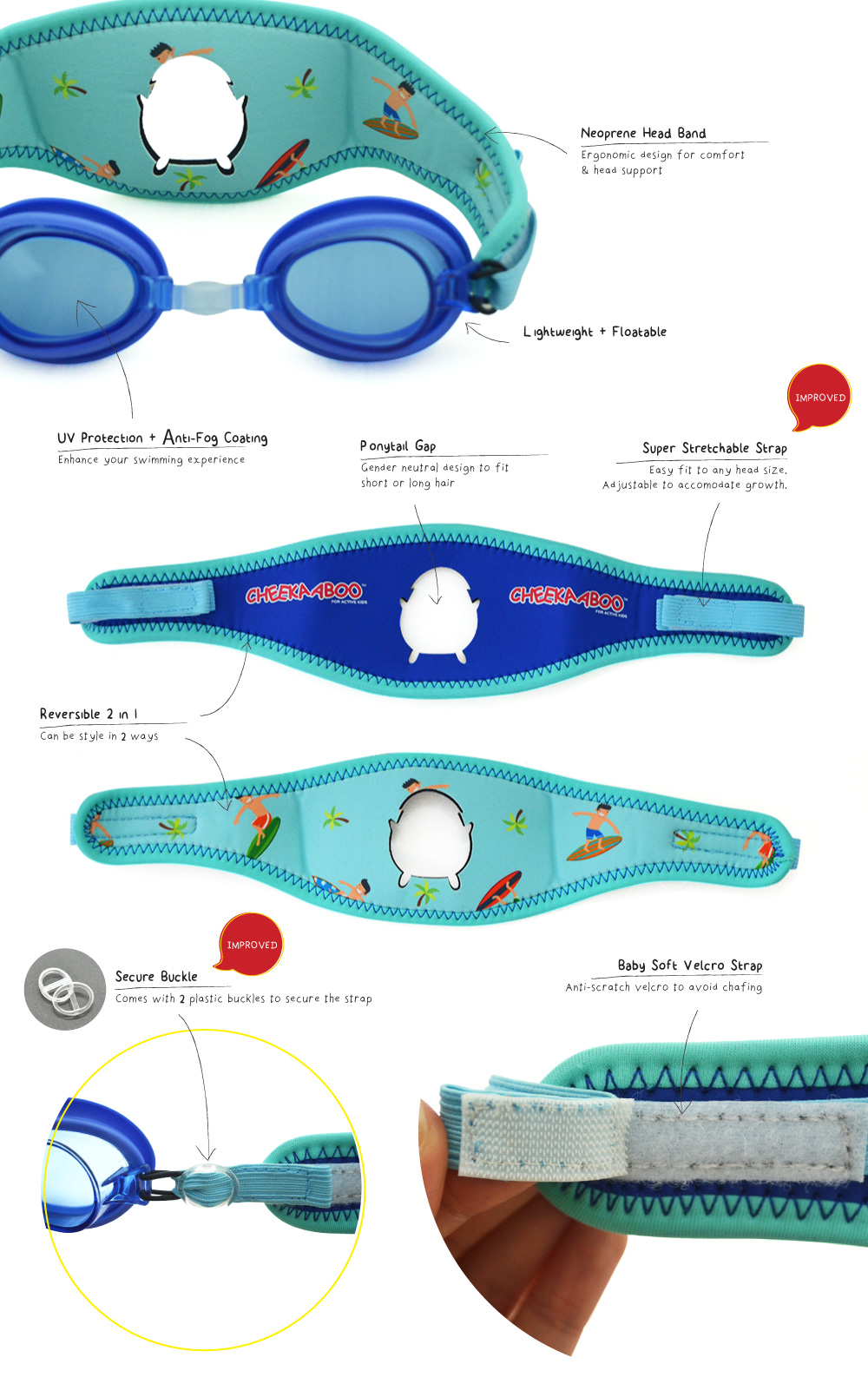 Cheekaaboo (Summer Paradise) Kids / Children Booggles - Untangleable Goggles (Dino)