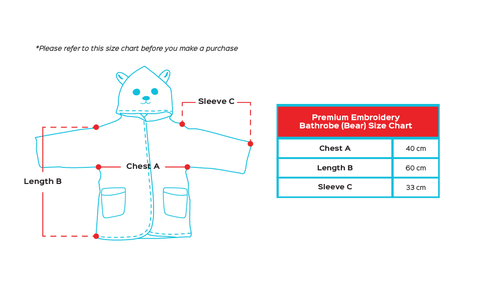 Cheekaaboo Kids Premium Bamboo Embroidery Bathrobe - Blue Bear (3 - 8 yrs)