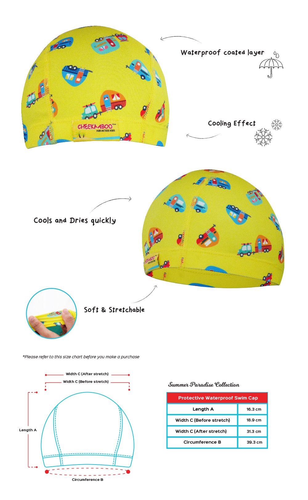 Cheekaaboo Protective Waterproof Swim Cap - Surfer (2-8 years) - Summer Paradise