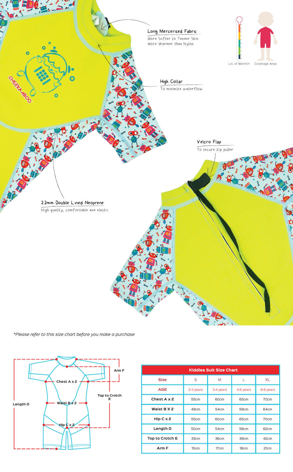 Cheekaaboo Kiddies Suit Thermal Swimsuit - Robot (Robot Collection)