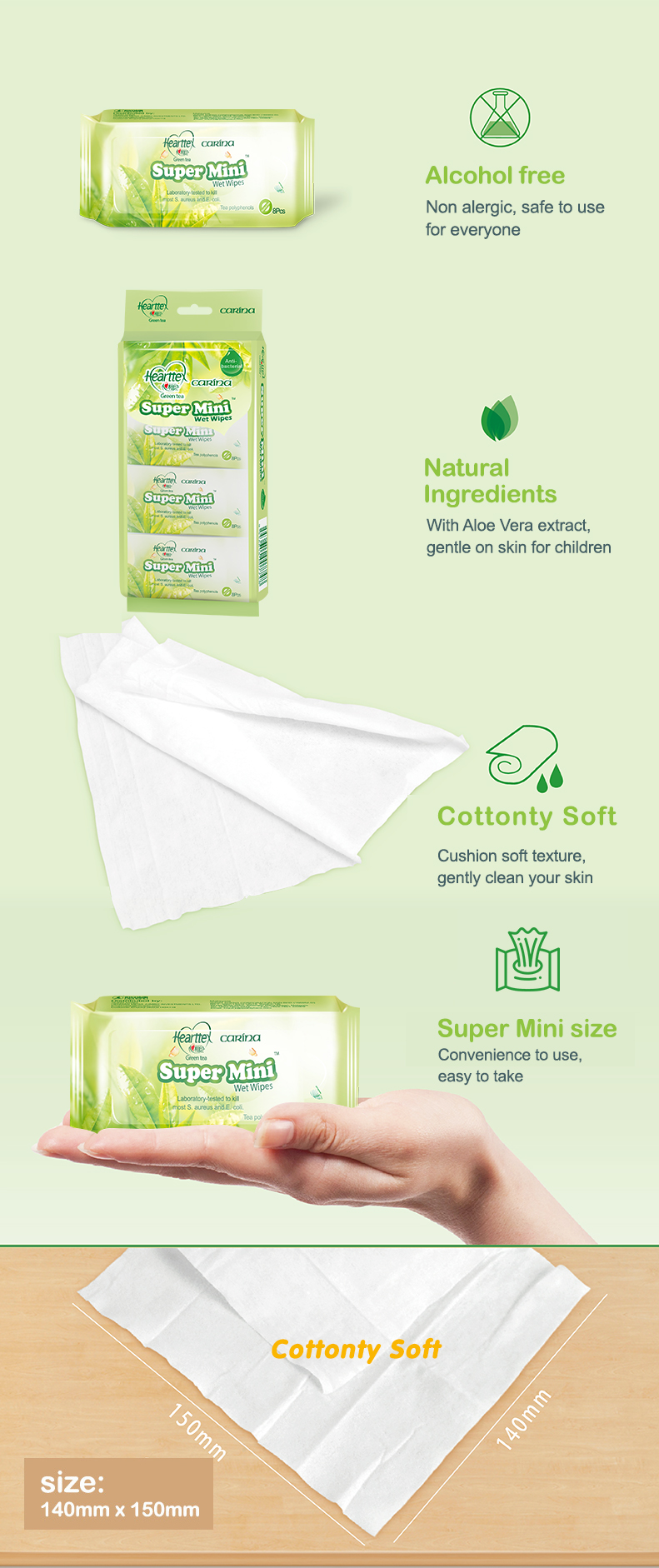 Hearttex Super Mini Wipes 8's x 1 tube - TEA SERIES