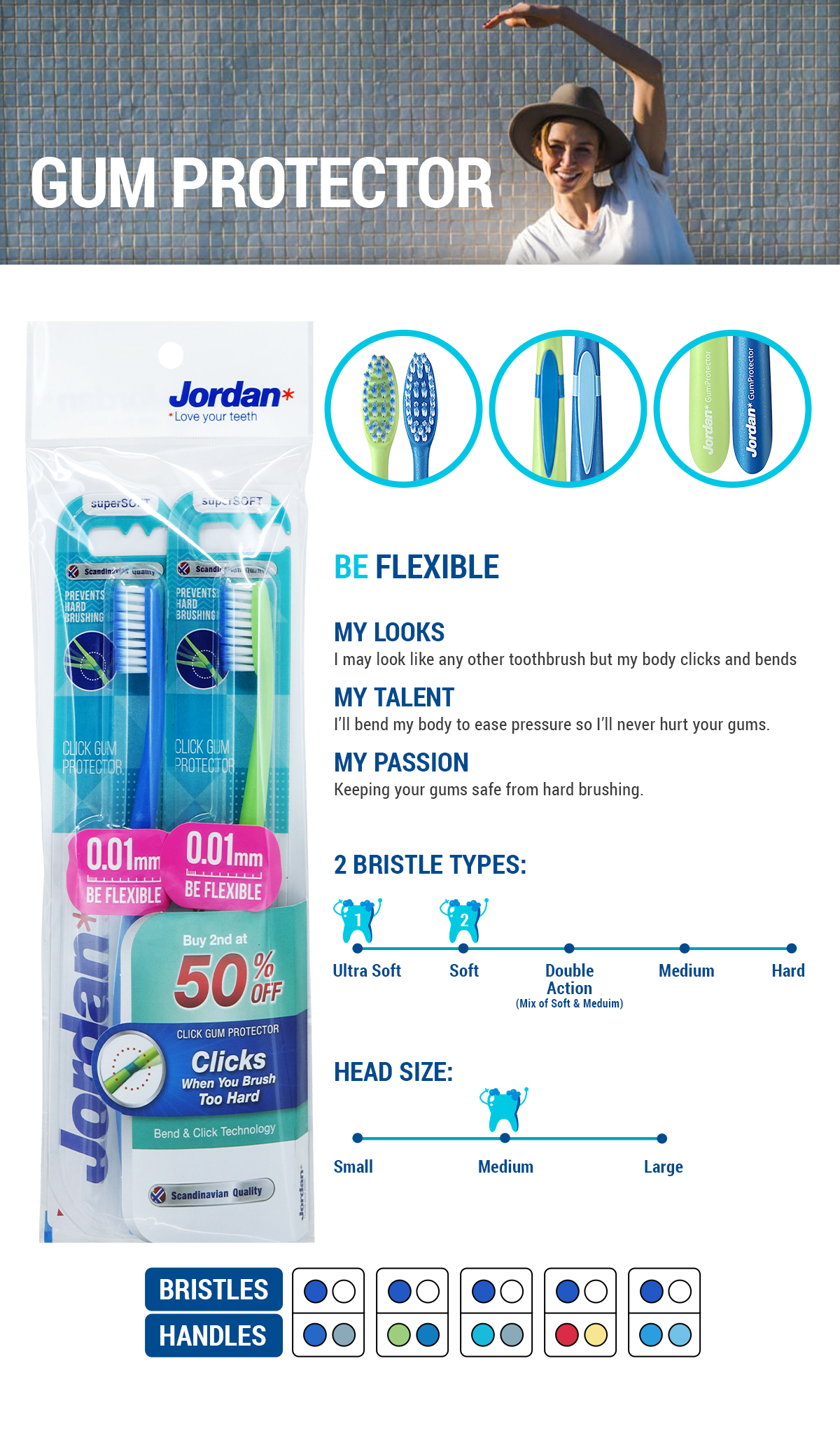 Jordan Adult Click Gum Protector Toothbrush Twin Pack