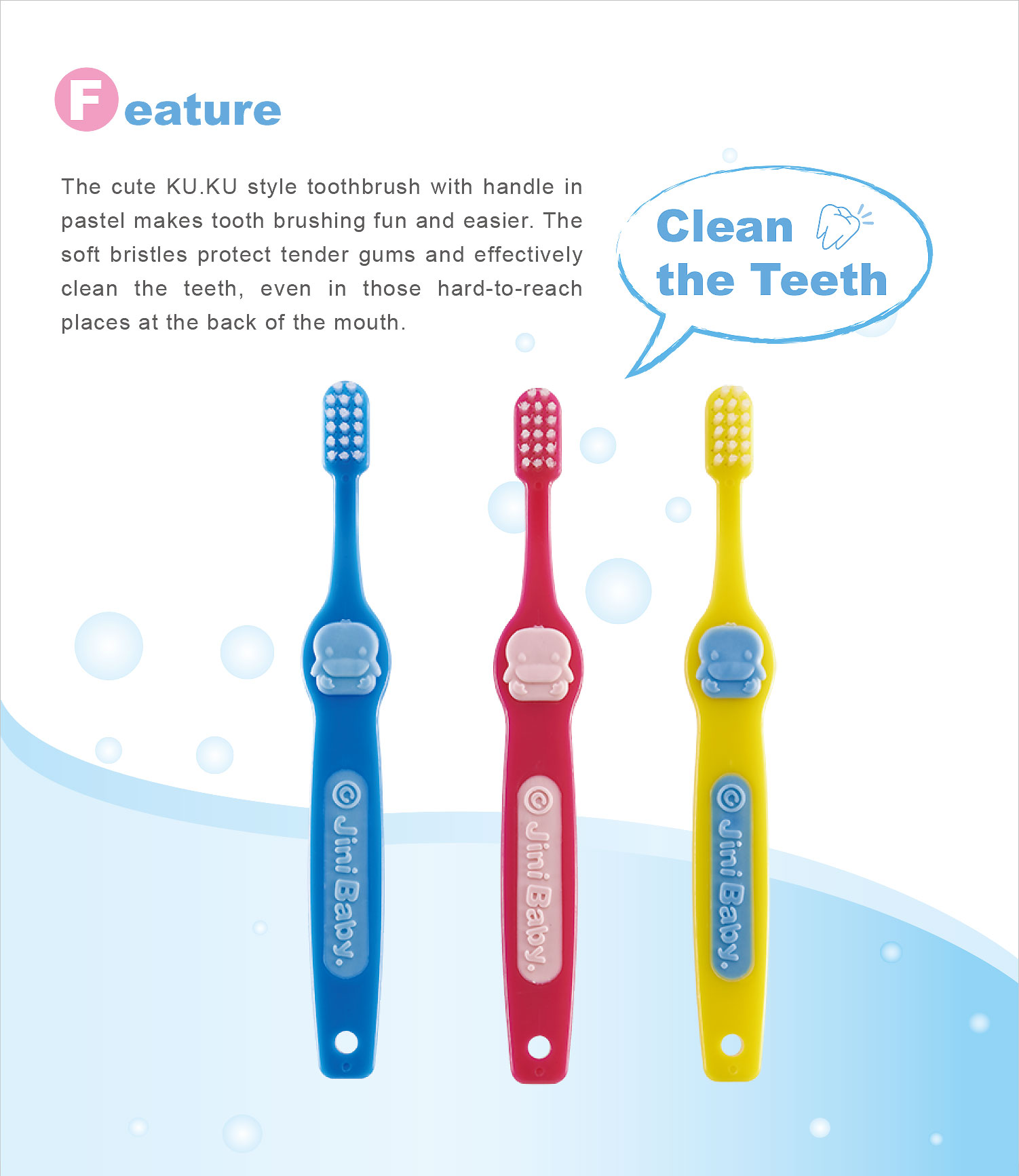 Kuku Duckbill KU5413 Kid's Toothbrush -3Pcs  For Age  6 Years Old Up