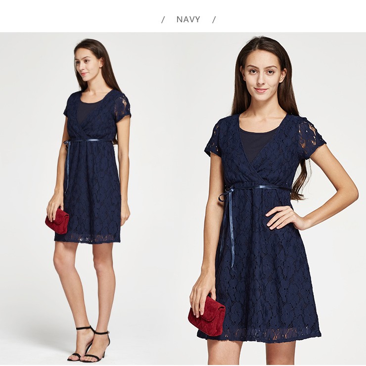 Lace Cross-over Maternity & Nursing Dress