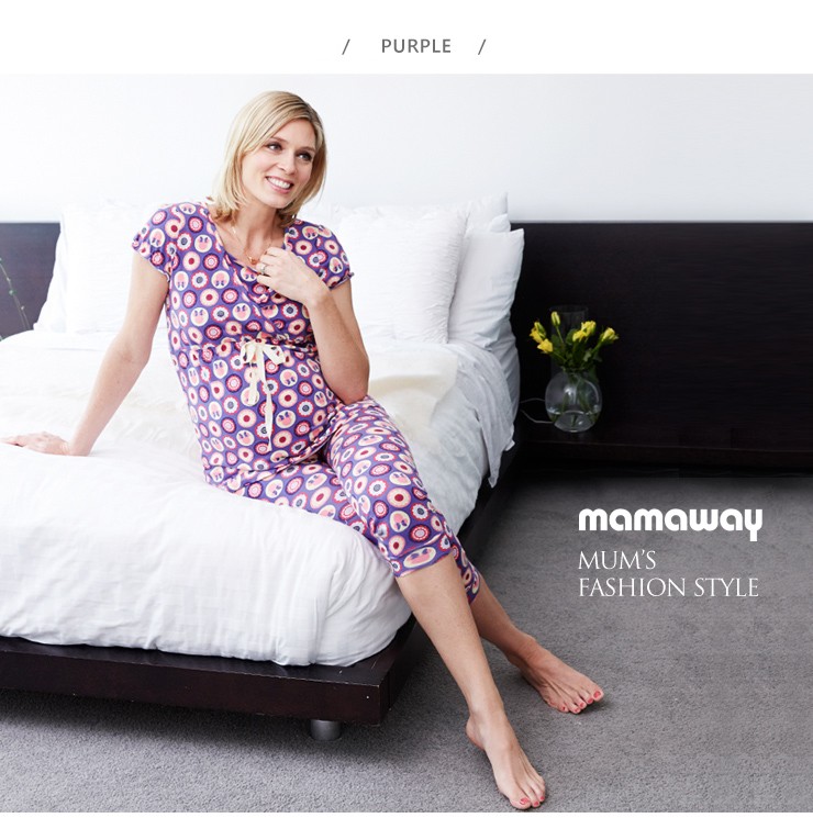 Mamaway Minnie Dot Pattern ​Maternity & Nursing Pajamas/ Sleepwear Set Baju Tidur - Purple