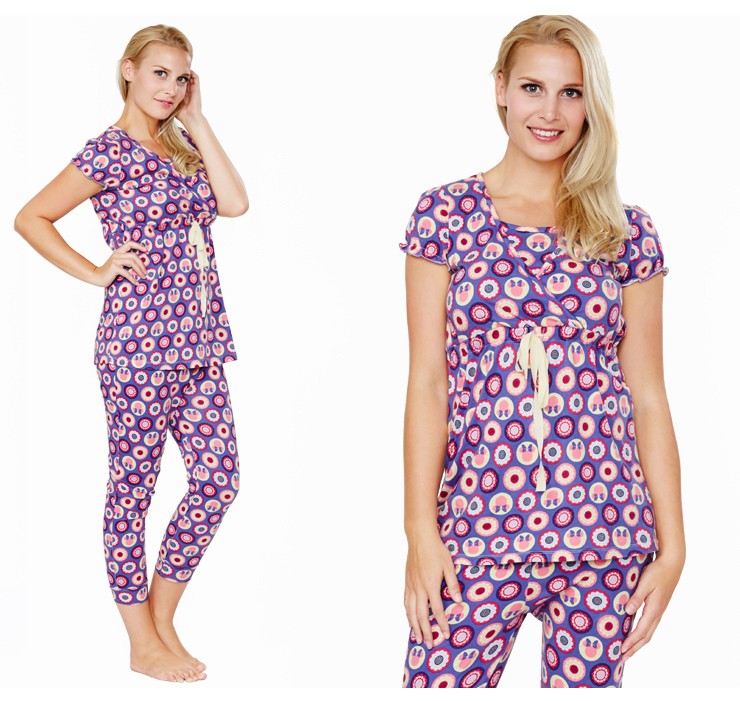 Mamaway Minnie Dot Pattern ​Maternity & Nursing Pajamas/ Sleepwear Set Baju Tidur - Purple